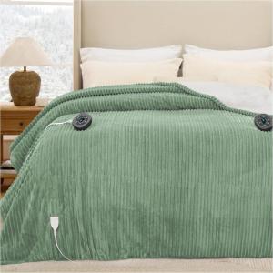 imageBedsure Plaid Heated Blanket Throw  Flannel Sherpa Electric Blanket with Plaid Pattern Heating with 6 Heating Levels 4 Time Settings 3Hour AutoOff Warm Gifts for Grandma Blue 50quotx60quot03  Green