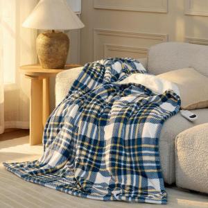 imageBedsure Plaid Heated Blanket Throw  Flannel Sherpa Electric Blanket with Plaid Pattern Heating with 6 Heating Levels 4 Time Settings 3Hour AutoOff Warm Gifts for Grandma Blue 50quotx60quot11  Blue