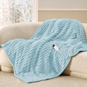 imageBedsure Plaid Heated Blanket Throw  Flannel Sherpa Electric Blanket with Plaid Pattern Heating with 6 Heating Levels 4 Time Settings 3Hour AutoOff Warm Gifts for Grandma Blue 50quotx60quot08  Light Blue