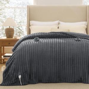 imageBedsure Plaid Heated Blanket Throw  Flannel Sherpa Electric Blanket with Plaid Pattern Heating with 6 Heating Levels 4 Time Settings 3Hour AutoOff Warm Gifts for Grandma Blue 50quotx60quot04  Grey