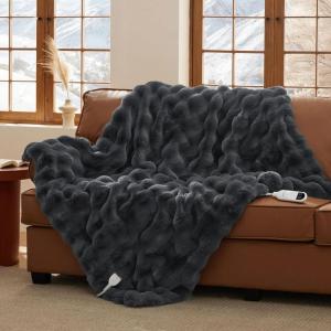 imageBedsure Plaid Heated Blanket Throw  Flannel Sherpa Electric Blanket with Plaid Pattern Heating with 6 Heating Levels 4 Time Settings 3Hour AutoOff Warm Gifts for Grandma Blue 50quotx60quot18  Charcoal Grey