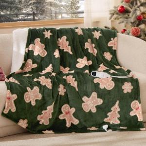 imageBedsure Plaid Heated Blanket Throw  Flannel Sherpa Electric Blanket with Plaid Pattern Heating with 6 Heating Levels 4 Time Settings 3Hour AutoOff Warm Gifts for Grandma Blue 50quotx60quot13  Gingerbread Man