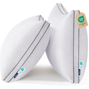imageBedsure Queen Pillows Set of 2  Fluffy Bed Pillows for Sleeping Hotel Quality Diamond Quilted Design Gusseted Supportive Down Alternative Filling for Back Stomach Side SleepersGrey