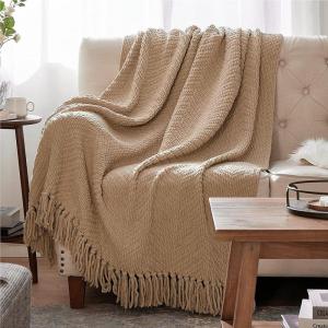 imageBedsure Sage Green Throw Blanket for Couch  Versatile Knit Woven Chenille Blanket for Chair Super Soft Warm ampamp Decorative Blanket with Tassels for Bed Sofa and Living Room Sage Green Throw06  Khaki