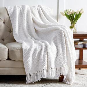 imageBedsure Sage Green Throw Blanket for Couch  Versatile Knit Woven Chenille Blanket for Chair Super Soft Warm ampamp Decorative Blanket with Tassels for Bed Sofa and Living Room Sage Green Throw02  White