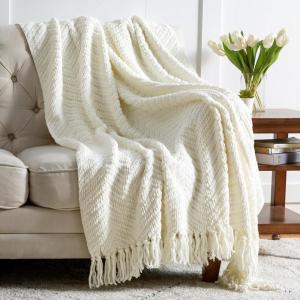 imageBedsure Sage Green Throw Blanket for Couch  Versatile Knit Woven Chenille Blanket for Chair Super Soft Warm ampamp Decorative Blanket with Tassels for Bed Sofa and Living Room Sage Green Throw03  Ivory