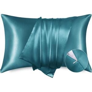 imageBedsure Satin Pillowcase for Hair  Ivory Satin Pillow Cases Standard Size with Zipper 2 Pack Similar to Silk Pillow Cases for Skin Silky ampamp Soft Gifts for Women Men 20x26 Inches13  Teal Blue  Zipper