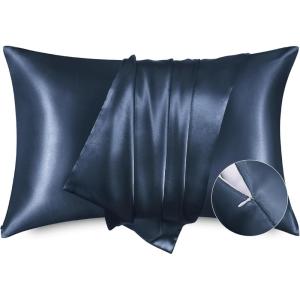 imageBedsure Satin Pillowcase for Hair  Ivory Satin Pillow Cases Standard Size with Zipper 2 Pack Similar to Silk Pillow Cases for Skin Silky ampamp Soft Gifts for Women Men 20x26 Inches12  Blue Granite  Zipper