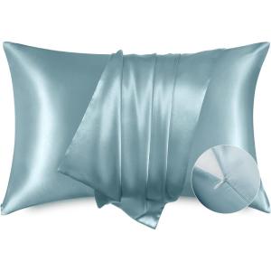 imageBedsure Satin Pillowcase for Hair  Ivory Satin Pillow Cases Standard Size with Zipper 2 Pack Similar to Silk Pillow Cases for Skin Silky ampamp Soft Gifts for Women Men 20x26 Inches17  Grey Blue  Zipper