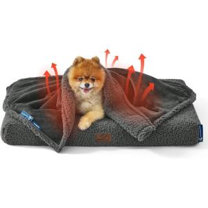 imageBedsure Self Warming Blanket for Small Dogs ampamp Cats  Waterproof Washable Sherpa Fleece Puppy Blanket Soft Plush Reversible Throw 25quotX35quot GreyAnthracite Greyself Warming
