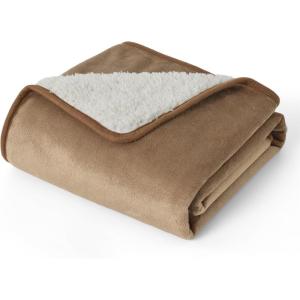 imageBedsure Self Warming Blanket for Small Dogs ampamp Cats  Waterproof Washable Sherpa Fleece Puppy Blanket Soft Plush Reversible Throw 25quotX35quot GreyCamel