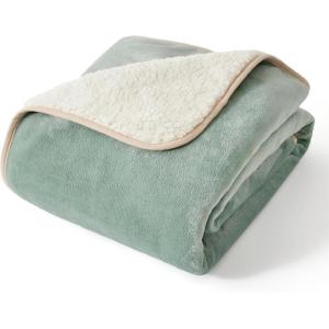 imageBedsure Self Warming Blanket for Small Dogs ampamp Cats  Waterproof Washable Sherpa Fleece Puppy Blanket Soft Plush Reversible Throw 25quotX35quot GreyLight Green