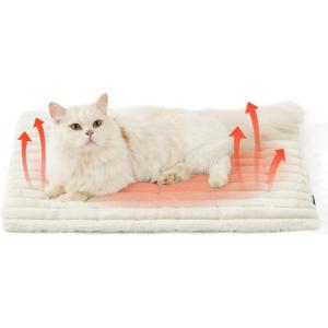 imageBedsure Self Warming Cat Bed Medium Self Heating Dog Crate Pad Thermal Extra Warm Puppy Mat Indoor ampamp Outdoor NonSlip ampamp Washable 30quot x 20quot GreyIvory White