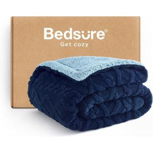 imageBedsure Sherpa Fleece Throw Blanket for Couch  Soft Fluffy ampamp Cozy Cable Jacquard Tufted Throw Blankets for Women Gift Thick Warm Blanket for Winter and All Seasons Beige 50x60 Inches06  Navy