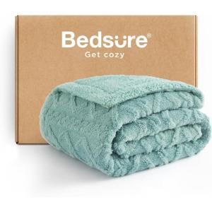 imageBedsure Sherpa Fleece Throw Blanket for Couch  Soft Fluffy ampamp Cozy Cable Jacquard Tufted Throw Blankets for Women Gift Thick Warm Blanket for Winter and All Seasons Beige 50x60 Inches07  Sage Green
