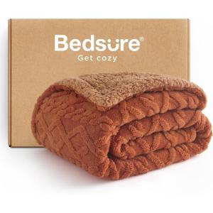 imageBedsure Sherpa Fleece Throw Blanket for Couch  Soft Fluffy ampamp Cozy Cable Jacquard Tufted Throw Blankets for Women Gift Thick Warm Blanket for Winter and All Seasons Beige 50x60 Inches04  Orange