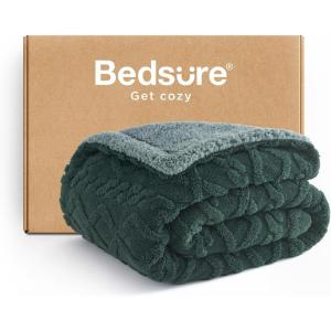 imageBedsure Sherpa Fleece Throw Blanket for Couch  Soft Fluffy ampamp Cozy Cable Jacquard Tufted Throw Blankets for Women Gift Thick Warm Blanket for Winter and All Seasons Beige 50x60 Inches07  Dark Green