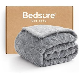 imageBedsure Sherpa Fleece Throw Blanket for Couch  Soft Fluffy ampamp Cozy Cable Jacquard Tufted Throw Blankets for Women Gift Thick Warm Blanket for Winter and All Seasons Beige 50x60 Inches01  Grey