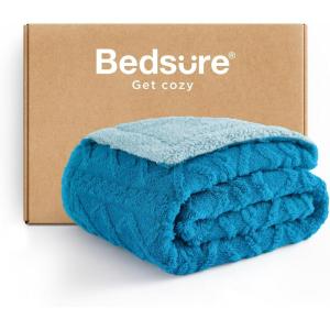 imageBedsure Sherpa Fleece Throw Blanket for Couch  Soft Fluffy ampamp Cozy Cable Jacquard Tufted Throw Blankets for Women Gift Thick Warm Blanket for Winter and All Seasons Beige 50x60 Inches06  Horizon Blue