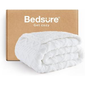 imageBedsure Sherpa Fleece Throw Blanket for Couch  Soft Fluffy ampamp Cozy Cable Jacquard Tufted Throw Blankets for Women Gift Thick Warm Blanket for Winter and All Seasons Beige 50x60 Inches03  White