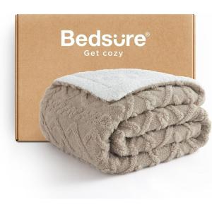imageBedsure Sherpa Fleece Throw Blanket for Couch  Soft Fluffy ampamp Cozy Cable Jacquard Tufted Throw Blankets for Women Gift Thick Warm Blanket for Winter and All Seasons Beige 50x60 Inches02  Beige