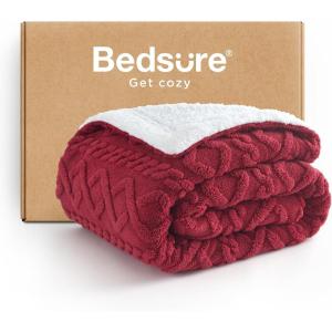 imageBedsure Sherpa Fleece Throw Blanket for Couch  Soft Fluffy ampamp Cozy Cable Jacquard Tufted Throw Blankets for Women Gift Thick Warm Blanket for Winter and All Seasons Beige 50x60 Inches00  Red