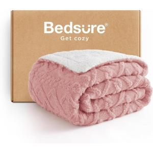 imageBedsure Sherpa Fleece Throw Blanket for Couch  Soft Fluffy ampamp Cozy Cable Jacquard Tufted Throw Blankets for Women Gift Thick Warm Blanket for Winter and All Seasons Beige 50x60 Inches08  Pink