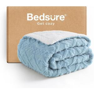 imageBedsure Sherpa Fleece Throw Blanket for Couch  Soft Fluffy ampamp Cozy Cable Jacquard Tufted Throw Blankets for Women Gift Thick Warm Blanket for Winter and All Seasons Beige 50x60 Inches06  Blue
