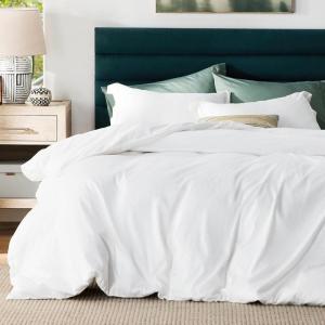 imageBedsure Striped Duvet Cover Queen Size  MoistureWicking Eucalyptus Lyocell Cotton ampamp Linen Hybrid Comforter Cover Set with Bowknot Ties Closure  GentleSoft ampamp Breathable Bedding Set  Seaweed Green01  Bright White No Comforter