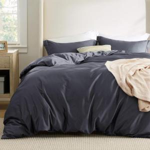imageBedsure Striped Duvet Cover Queen Size  MoistureWicking Eucalyptus Lyocell Cotton ampamp Linen Hybrid Comforter Cover Set with Bowknot Ties Closure  GentleSoft ampamp Breathable Bedding Set  Seaweed Green07  Dark Grey No Comforter