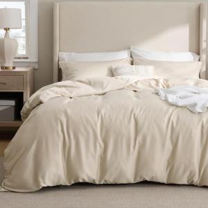 imageBedsure Striped Duvet Cover Queen Size  MoistureWicking Eucalyptus Lyocell Cotton ampamp Linen Hybrid Comforter Cover Set with Bowknot Ties Closure  GentleSoft ampamp Breathable Bedding Set  Seaweed Green04  Beige No Comforter