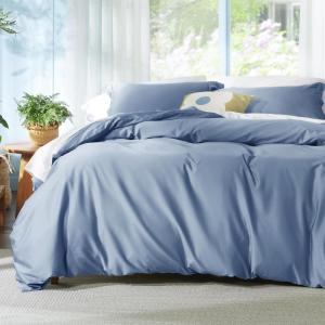 imageBedsure Striped Duvet Cover Queen Size  MoistureWicking Eucalyptus Lyocell Cotton ampamp Linen Hybrid Comforter Cover Set with Bowknot Ties Closure  GentleSoft ampamp Breathable Bedding Set  Seaweed Green10  Slate Blue No Comforter