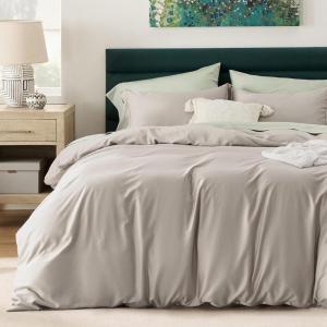 imageBedsure Striped Duvet Cover Queen Size  MoistureWicking Eucalyptus Lyocell Cotton ampamp Linen Hybrid Comforter Cover Set with Bowknot Ties Closure  GentleSoft ampamp Breathable Bedding Set  Seaweed Green03  Sand No Comforter