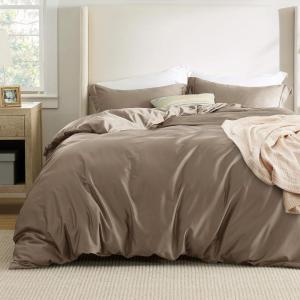 imageBedsure Striped Duvet Cover Queen Size  MoistureWicking Eucalyptus Lyocell Cotton ampamp Linen Hybrid Comforter Cover Set with Bowknot Ties Closure  GentleSoft ampamp Breathable Bedding Set  Seaweed Green05  Simply Taupe No Comforter