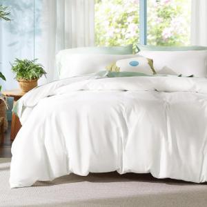 imageBedsure Striped Duvet Cover Queen Size  MoistureWicking Eucalyptus Lyocell Cotton ampamp Linen Hybrid Comforter Cover Set with Bowknot Ties Closure  GentleSoft ampamp Breathable Bedding Set  Seaweed Green02  Ivory White No Comforter