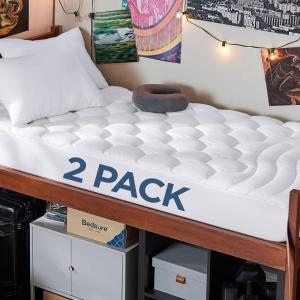 imageBedsure Twin XL Mattress Pad 2 Pack  Soft Mattress Topper for College Dorm Essentials Extra Long Twin Bed Protector Cover with 821 Inches Deep Pocket White 2 Pack 39x80 Inches