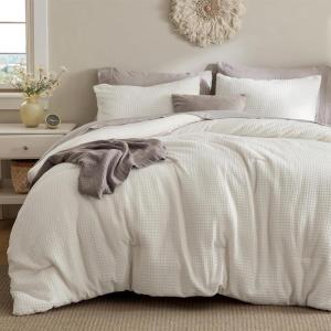 imageBedsure Waffle Comforter Set Queen Soft and Breathable Coconut White Bedding Comforter Set 3 Pieces 1 Waffle Weave Comforter 90quotx90quot and 2 Pillow Shams 20quotx26quot2quot01  Coconut White