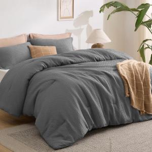 imageBedsure Waffle Comforter Set Queen Soft and Breathable Coconut White Bedding Comforter Set 3 Pieces 1 Waffle Weave Comforter 90quotx90quot and 2 Pillow Shams 20quotx26quot2quot03  Dark Grey