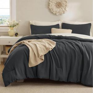 imageBedsure Waffle Comforter Set Queen Soft and Breathable Coconut White Bedding Comforter Set 3 Pieces 1 Waffle Weave Comforter 90quotx90quot and 2 Pillow Shams 20quotx26quot2quot09  Charcoal