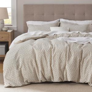 imageBedsure Waffle Queen Comforter Set  Linen Soft Cotton Bedding Set for All Seasons Stripe Fluffy Bed Set 3 Pieces with 1 Waffle Weave Comforter Queen Size and 2 Pillow Shams03  Taupe