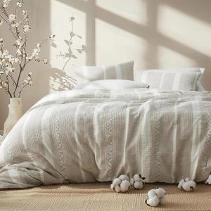 imageBedsure Waffle Queen Comforter Set  Linen Soft Cotton Bedding Set for All Seasons Stripe Fluffy Bed Set 3 Pieces with 1 Waffle Weave Comforter Queen Size and 2 Pillow Shams01  Linen