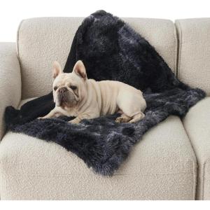 imageBedsure Waterproof Dog Blankets for Large Dogs  Cat Blanket for Couch Protector Washable Long Faux Fur Calming Soft Reversible Throw Furniture Protection for Puppy Pet Pet 40quotx50quot GreyTiedye Black