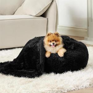 imageBedsure Waterproof Dog Blankets for Large Dogs  Cat Blanket for Couch Protector Washable Long Faux Fur Calming Soft Reversible Throw Furniture Protection for Puppy Pet Pet 40quotx50quot GreyBlack