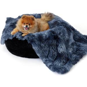 imageBedsure Waterproof Dog Blankets for Large Dogs  Cat Blanket for Couch Protector Washable Long Faux Fur Calming Soft Reversible Throw Furniture Protection for Puppy Pet Pet 40quotx50quot GreyTiedye Navy