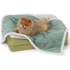 imageBedsure Waterproof Dog Blankets for Medium Dogs  Pet Blanket for Couch Protector Washable Premium Jacquard Coral Fleece Cat Throw Blanket Soft Plush Reversible Furniture Protection30quotx40quot TaupeSage Green
