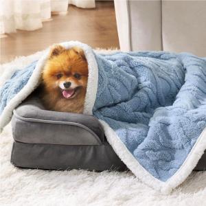imageBedsure Waterproof Dog Blankets for Medium Dogs  Pet Blanket for Couch Protector Washable Premium Jacquard Coral Fleece Cat Throw Blanket Soft Plush Reversible Furniture Protection30quotx40quot TaupeLight Blue