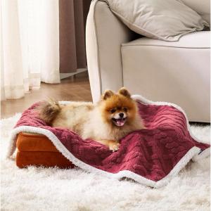 imageBedsure Waterproof Dog Blankets for Medium Dogs  Pet Blanket for Couch Protector Washable Premium Jacquard Coral Fleece Cat Throw Blanket Soft Plush Reversible Furniture Protection30quotx40quot TaupeBurgundy