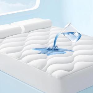 imageBedsure Waterproof Mattress Protector Queen  Noiseless Soft Fluffy Queen Size Mattress Pad Washable Quilted Cooling Topper with 821 Inches Deep Pocket Breathable Bed Cover WhiteQueen