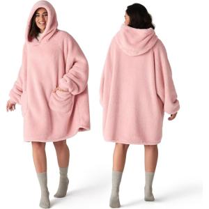 imageBedsure Wearable Blanket Hoodie  Gifts for Girlfriend Warm Cozy Fluffy Birthday Present ideas for Wife Soft Sweatshirt Gifts for Women Oversized Hooded Blankets With Sleeves GreyPink