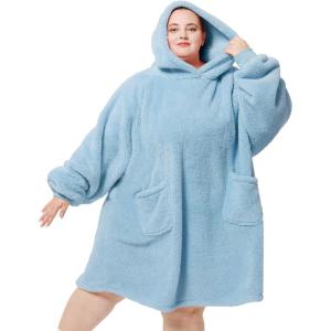 imageBedsure Wearable Blanket Hoodie  Gifts for Girlfriend Warm Cozy Fluffy Birthday Present ideas for Wife Soft Sweatshirt Gifts for Women Oversized Hooded Blankets With Sleeves GreySky Blue